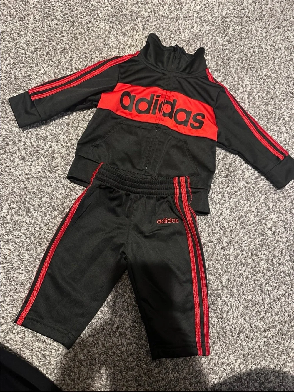 adidas Black and Red Kids Tracksuit Set